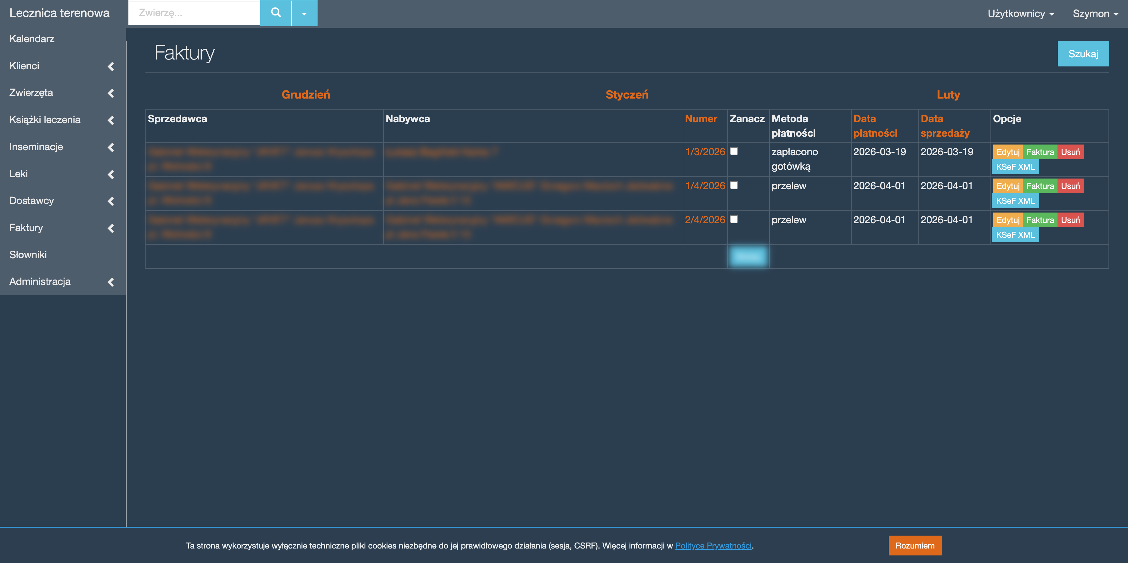 Lista faktur w Lecznica Terenowa